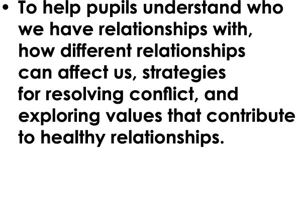 • To help pupils understand who we have relationships with, how different relationships can affect us, strategies for...