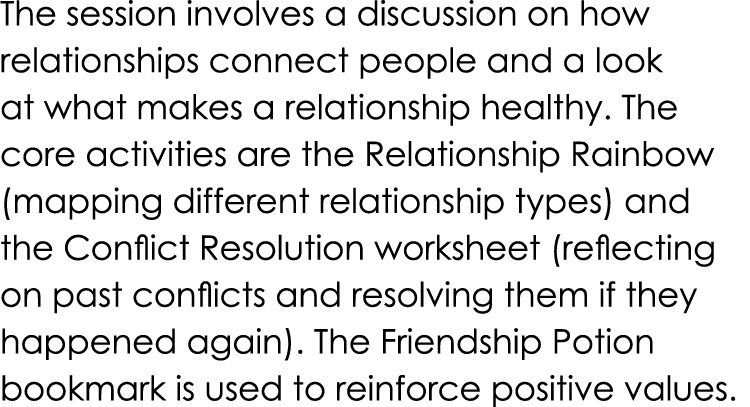 The session involves a discussion on how relationships connect people and a look at what makes a relationship healthy...